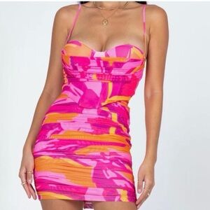 Princess Polly Charmie Mini Dress Pink Muti Color Rouched with Underwire size 12